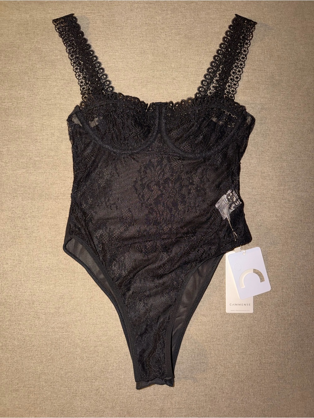 Commense Black Lace Underwire Bodysuit
